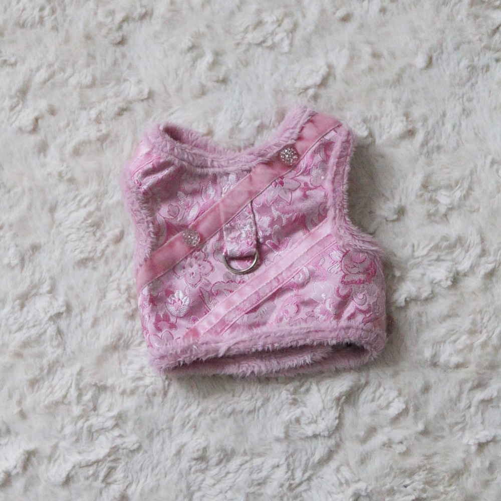 Pink Floral Pattern Fuzzy Pet Harness Small